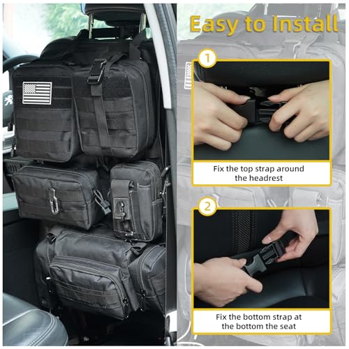 Tactical Car Seat Back Organizer,Tactical Molle Seat Back Organizer with 5 Detachable Molle Pouch,Velcro Label Can Be Removed,Universal Fits for Car Truck Jeep Vehicle - color: Red flag