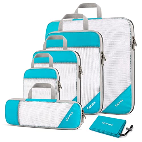 Compression Packing Cubes, Gonex Extensible Storage Mesh Bags Organizers - color: 6-Blue, size: Set of 6