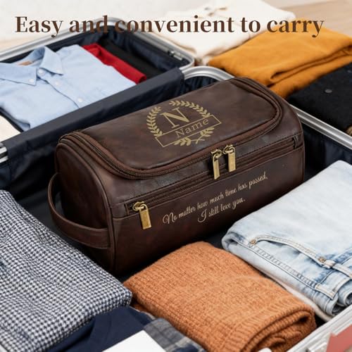 Personalized Gifts for Men Toiletry Bag, Custom Engraved Travel Dopp Kit with Name Initials, Valentines Gift, Groomsmen & Best Man Gift, Father’s Day, Wedding for Husband (Coffee Brown) - color: Coffee Brown