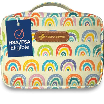 KeepGoing Large Home First Aid Kit for Kids – 270 Pc. for Car, Home, Dorm, & Boat with Latex-Free Bandages – 10 x 7 x 3.5 in. Travel First Aid Kit (Sunny Rainbow) - style: Sunny Rainbow
