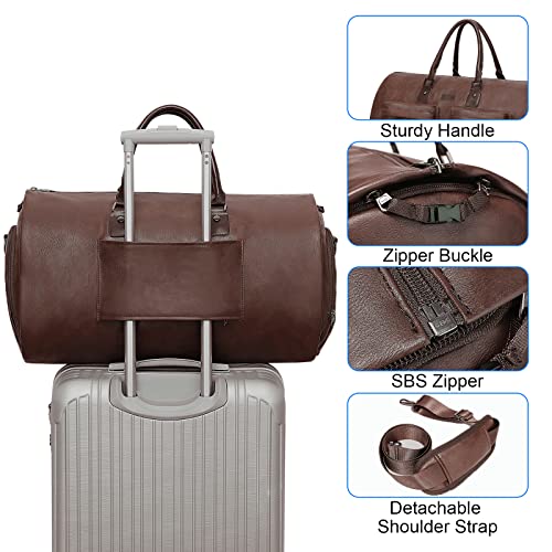 Modoker Convertible Leather Garment Bag, Carry on Garment Bags for Travel Waterproof Garment Duffel Bag Gifts for Men Women Business - 2 in 1 Hanging Suitcase Suit Travel Bags in Brown - color: A-Dark Brown