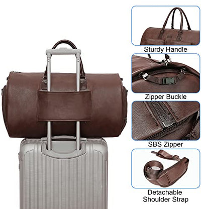 Modoker Convertible Leather Garment Bag, Carry on Garment Bags for Travel Waterproof Garment Duffel Bag Gifts for Men Women Business - 2 in 1 Hanging Suitcase Suit Travel Bags in Brown - color: A-Dark Brown