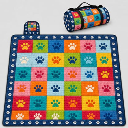 Personalized Waterproof Sandproof Beach Blanket 80''x80'', 3-Layer Foldable Picnic Blanket with Carry Strap, Camping Travel Outdoor Mat for Beach Park Hiking (Paw Print) - color: Paw Print