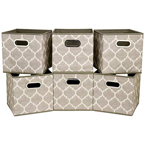 Decorative Storage Cubes 10.5 x10.5 x 11 Inch Brown Cuibcle Baskets LatticePattern Cloth Storage Cubes Bins Foldable Fabric Storage Boxes Inserts Cube Drawers for Organizer Closet,QY-SC08-6 - color: Cream Grey Brown (Set of 6)