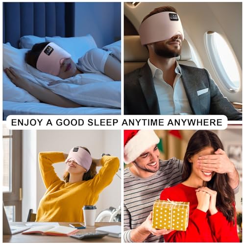 LC-dolida Sleep Mask with Bluetooth Headphones, Ice Silk Sleep Headphones with Bluetooth 5.4, Total Blackout Eye Mask for Sleeping, Sleep Soft Mask for Women Men, All Night Sleep, Travel(Pink) - color: Pink