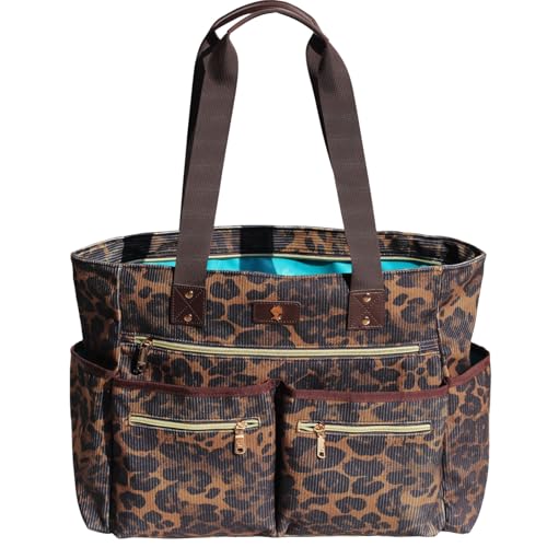 Weekender Bag Carry On Bag Overnight Tote Travel Duffle with 13 Pockets for Travel,Work，Gym,Beach,Teacher,Nurse - color: Corduroy leopard print