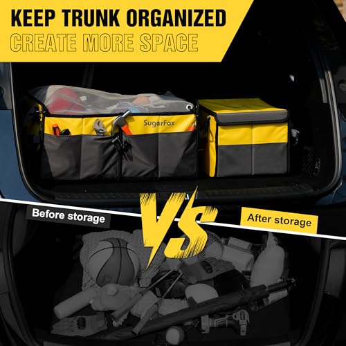 SugarFox Car Trunk Organizer for SUV - 63L+26L Modular Storage, Heavy-Duty, Foldable Waterproof, Soft & Hard Covers, Non-Slip, Multi-Compartment, Yellow M006