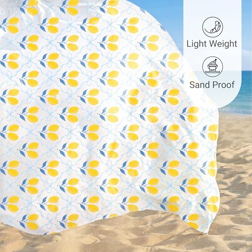 Sunlit Large Beach Blanket Waterproof Sand Proof, 81" x106" Sand Free Mat with Corner Pockets and Storage Bag, for Travel Beach Camping Outdoor Festival, Chic Summer Accent Lemon Lattice
