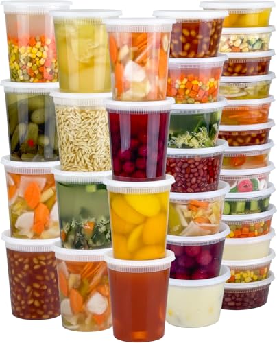 Dipoo 60 Sets (120-Piece) Deli Containers with Lids, 32/16/8 oz X 20 Set Each, Leak-Proof & BPA Free Airtight Takeout Plastic Food Storage Containers for Soup, Freezer/Microwave/Dishwasher Safe - size: Combo - 60 Sets
