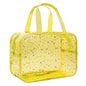 Clear Yellow Star Large Makeup Bag with Star Pattern 12x5x8 inch, Travel Cosmetic Bag with Handle, Durable PVC Material Washbag Zipper Opening Design for Makeup Travel Organizer or Gym Use - color: Yellow, style: Star