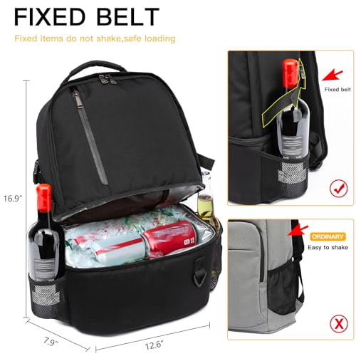 TUGUAN Insulated Cooler Backpack 38 Cans Double Deck Leakproof Lightweight Soft Lunch Backpack Small Cooler Bag Beach Picnic - color: 8901-black
