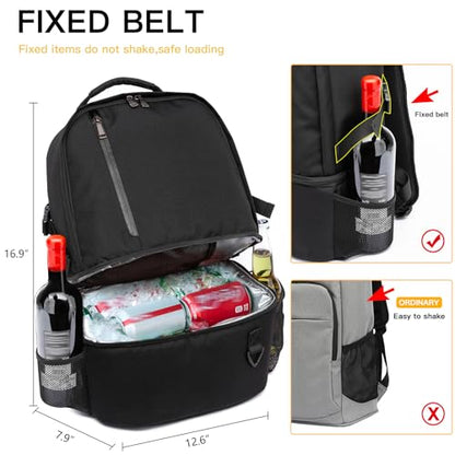 TUGUAN Insulated Cooler Backpack 38 Cans Double Deck Leakproof Lightweight Soft Lunch Backpack Small Cooler Bag Beach Picnic - color: 8901-black