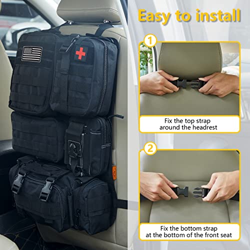 Universal Tactical Car Seat Back Organizer Bag Tactical Molle Vehicle Organizers Panel Vehicle Protector Organizers with 5 Detachable Pouches for Car Truck Ford Jeep (Black) - color: Black