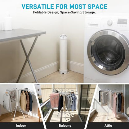 Clothes Drying Rack Foldable, Clothes Drying Rack Drying with wheels with 16 Arms Laundry Drying Rack Saving Collapsible Hanger Tripod Clothes Drying Rack Rack Clothing Balcony Bedroom Apartment