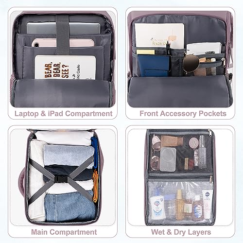 Sinaliy Travel Backpack, Carry on Flight Approved Backpack with Multi-Pockets, TSA Waterproof 17.3inch Laptop Backpack, Personal Item Travel Bag for Men Women, Light Purple - color: Purple, size: X-Large
