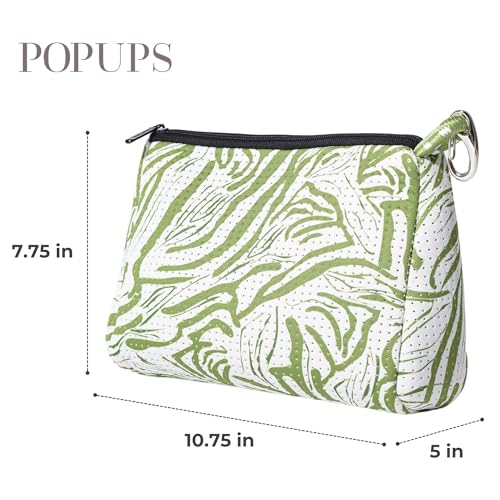 POPUPS Large Makeup Bag with Zipper - Waterproof Neoprene Cosmetic Bag 7.7 x 10.75 x 5 inches - color: Print Serengeti Green