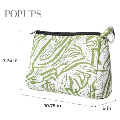 POPUPS Large Makeup Bag with Zipper - Waterproof Neoprene Cosmetic Bag 7.7 x 10.75 x 5 inches - color: Print Serengeti Green