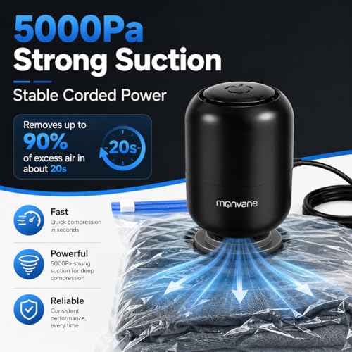 Electric Pump for Vacuum Storage Bags, 5000PA Portable Travel Vacuum Pump for Storage Bags, Space Saver for Compression Clothing, Blanket, Luggage (Storage Bag Not Included)