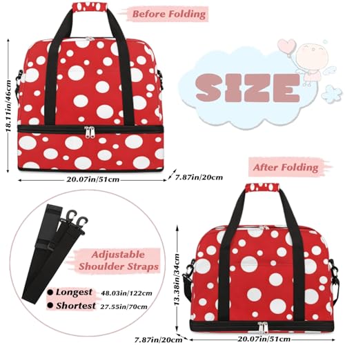 Travel Duffel Bag Round Dots Print Weekender Bag with Shoe Compartment Foldable Overnight Bags for Travel Sports Lightweight Gym Bags for Men Women - color: Round Dots Print