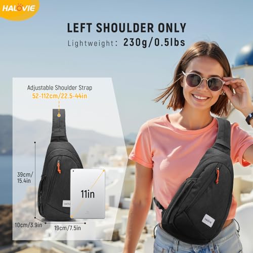 HALOVIE Anti Theft Crossbody Sling Bag RFID Travel Sling Backpack Lightweight Hiking Shoulder Chest Bag for Walking Work - color: Black