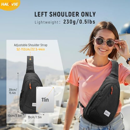 HALOVIE Anti Theft Crossbody Sling Bag RFID Travel Sling Backpack Lightweight Hiking Shoulder Chest Bag for Walking Work - color: Black