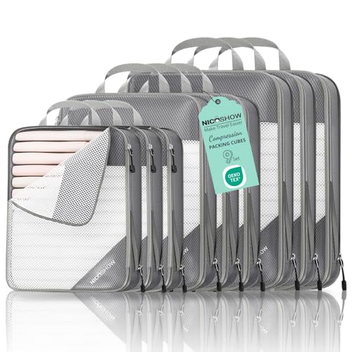 9 Set Compression Packing Cubes for Travel - Compressible, Lightweight, and Space-Saving Packing Cubes, Travel Essentials for Women, Grey - color: Grey, size: 9 pcs