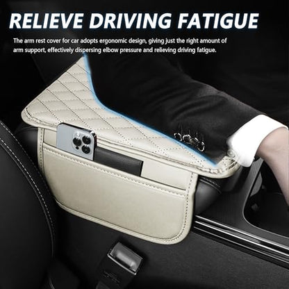 Stacool Upgraded Car Center Console Cover,Microfiber Leather Car Armrest Cover Cushion with 2 Storage Bags,Universal Car Armrest Storage Box (Light Beige) - color: Light Beige