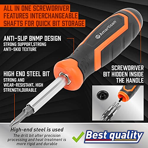 Amartisan 18-in-1 Multi-bit Screwdriver Set Tool All in One, Portable Multi-Purpose Screwdriver, Slotted/Philips/Pozi/Torx/Square,Nut Driver - color: Orange, size: 18-in-1 Multi-bit Screwdriver Set