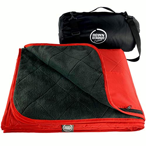 DOWN UNDER OUTDOORS Large Waterproof Windproof Extra Thick 350 GSM Quilted Fleece, or Sherpa Stadium Blanket - color: Red