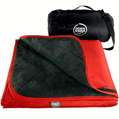 DOWN UNDER OUTDOORS Large Waterproof Windproof Extra Thick 350 GSM Quilted Fleece, or Sherpa Stadium Blanket - color: Red