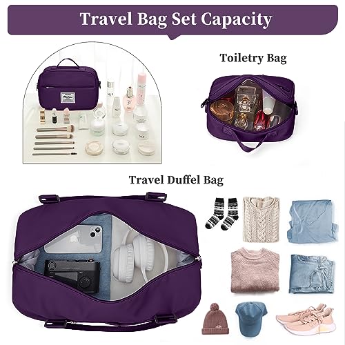 Weekender Bags for Women,Personal Item Travel Bag with Shoes Compartment,Overnight Travel Duffel Bag with Toiletry Bag - color: Dark Purple, size: Large