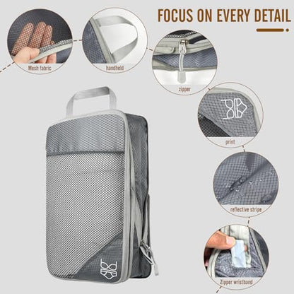 8 Set Compression Packing Cubes for Travel, Expandable Luggage Organizer with Shoe Bag & Laundry Bag - Lightweight Suitcase & Backpack Travel Essentials (Gray) - color: Gray