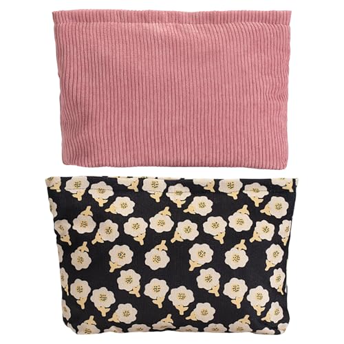 2 large cosmetic bags Ladies' corduroy canvas makeup bag, travel makeup bag, purse storage bag, featuring black floral and pink patterns - color: B03-rose pink