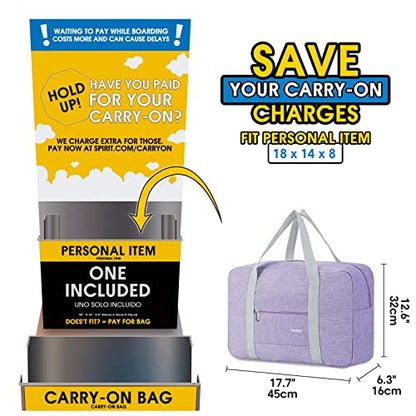 For Spirit Airlines Personal Item Bag Foldable Travel Duffel Bag Tote Carry on Luggage Duffle Overnight for Women and Men - color: 1112-Thick Series Purple-1