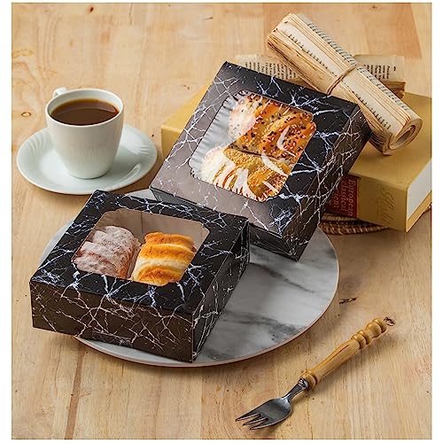 20 Pack Bakery Boxes with Window Small 6x6x2 inch for Cookie, Candy, Pastry, Brownie, Chiffon Cake, Tart, Pie, Waffle (Black Marble) - color: Black Marble