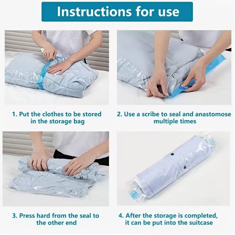 4pcs Roll-Up Compression Bag For Travel, Reusable Vacuum Packing Space Saver Bags - 35 * 50cm - color: Blue, size: Medium