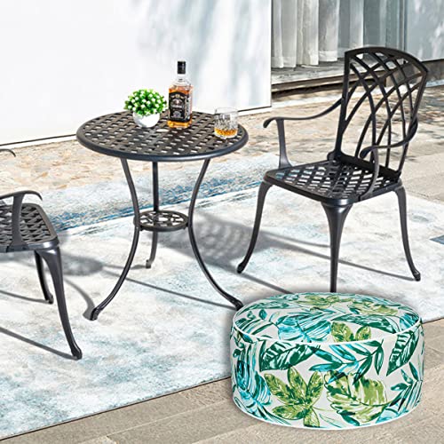 Inflatable Outdoor Ottoman,20"x9" Portable Patio Pouf,Water Resistant,Fade-Resistant,Round Blow Up Footrest Stools for Home Garden Camping Travel(Palm Leaf) - color: Palm Leaf