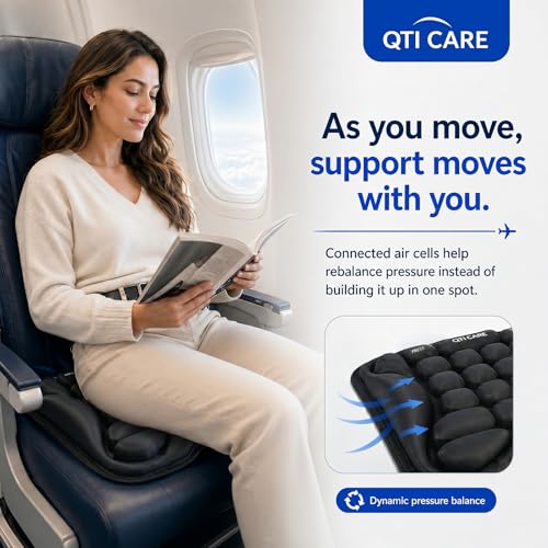 Airplane Seat Cushion, Air-Cell Travel Cushion for Long Flights, Inflatable Portable Seat Pad with Built-in Pump for Air Travel, Car, Office Chair and Wheelchair - color: Black Xxl
