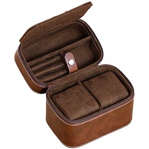 Gift Set 6 Slot Leather Watch Box with Valet Drawer - Luxury Watch Case Display Organizer, Microsuede Liner, Locking Jewelry Box, Mens Storage Boxes Holder Large Glass Top (Tan/Brown Gift Set) - color: 6 Slot - Tan/Brown Gift Set