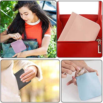 CANIPHA 8pcs Lambskin Pocket Cosmetic Bag, Waterproof Portable Small Makeup Bag No Zipper Self-closing Pouch for Women Mini Travel Storage Cosmetics Headphones Jewelry - color: 8pcs