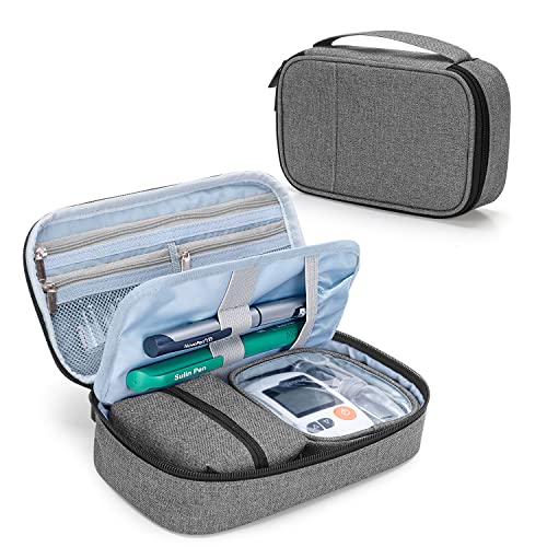 CURMIO Diabetic Supplies Bag for Glucose Meter, Medication and Other Diabetes Care Supplies, Diabetes Travel Organizer Case with Detachable Pouches, Gray (Bag Only) - color: Gray