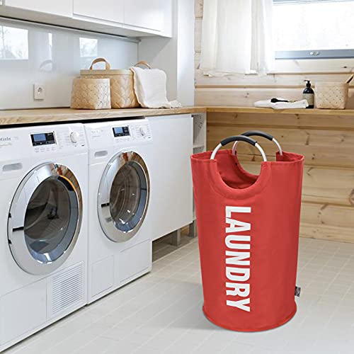 DOKEHOM 82L Large Laundry Basket, Collapsible Laundry Bag, Freestanding Tall Clothes Hamper, Foldable Washing Bin (Red) - color: Red, size: 82L