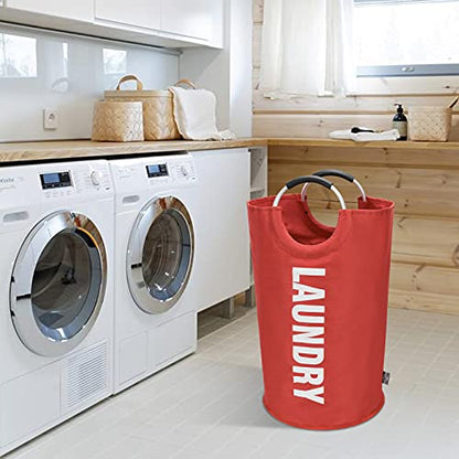 DOKEHOM 82L Large Laundry Basket, Collapsible Laundry Bag, Freestanding Tall Clothes Hamper, Foldable Washing Bin (Red) - color: Red, size: 82L