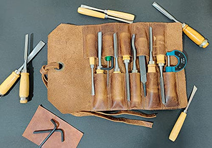 Leather Tool Roll Up Pouch - Leather Tool Wrench Roll/Chisel Bag by Rustic Town - style: 10 Slots(medium)