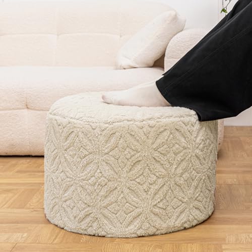Plush Multi-Functional Ottoman Pouf – Ergonomic Ottoman Foot Rest with Space-Saving Design, Perfect Under Desks, Couches & Sofas (Linen) - color: Linen