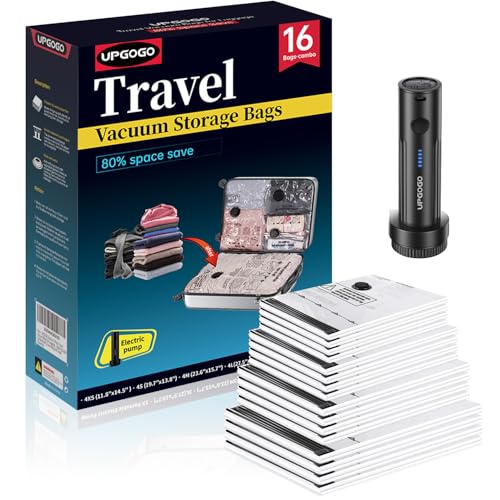 UPGOGO Travel Vacuum Bags for Luggage with Portable Electric Pump,Vacuum Seal Bags for Clothing,Packing Cubes Compression,Cruise Ship and Travel Essentials(Combo 16 Pack) - size: 16 Combo
