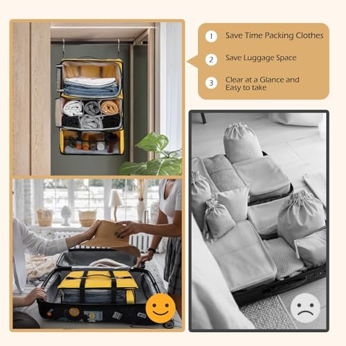 Surblue Hanging Shelves Travel Compression Packing Cube for Carry-on Luggage Suitcase Collapsible Transformable Garment Closet Organizers Large Capacity, Yellow, XXL - color: Yellow, size: XXL_14.96*11.47*22.83in