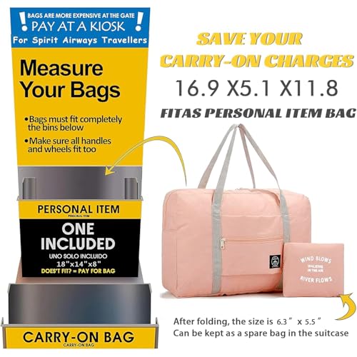 Travel Bag 36 Packes Carry on Luggage Foldable Duffel Bag Sports Gym Bag Weekender Overnight Bag Water Resistant Nylon Travel Duffel for Men Women - color: Pink 36