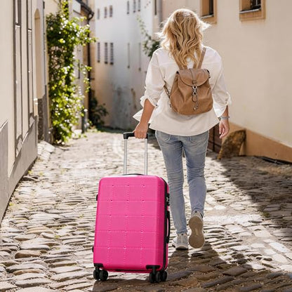 Merax Luggage Sets 5 Piece, Hardside 20" Half-opening Carry On Suitcase Set with USB Port,Lightweight Travel 24" 28" Luggage with Bags TSA Locks Double Spinner Wheels,Pink - color: Pink, size: 3 piece(20front open+24+28+bags)