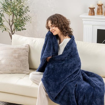 Berkshire Blanket Classic Extra-Fluffy™ Plush Throw Blanket, Soft Fuzzy Fluffy Long Hair Throw Blanket for Couch Sofa Bed, Atlantis Dark Blue, 50x60 Inches - color: Atlantis Blue, size: Throw/Throw XL